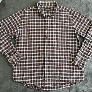 Eddie Bauer Burgundy and White Plaid Button Down Dress Shirt